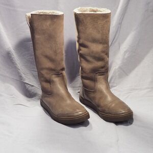 Frye Gemma Tall Boots Womens 9 Gray Suede Leather Shearling Lined Slip On Winter